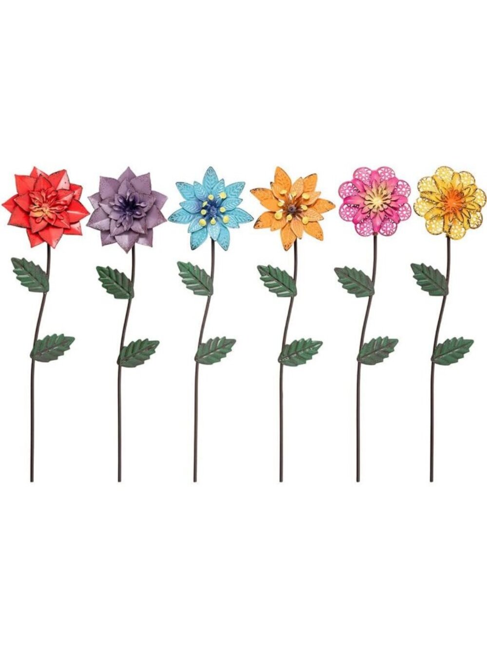 Colorful Metal Flower Garden Stakes - 6 Pack Outdoor Decor for Yard & Pathway